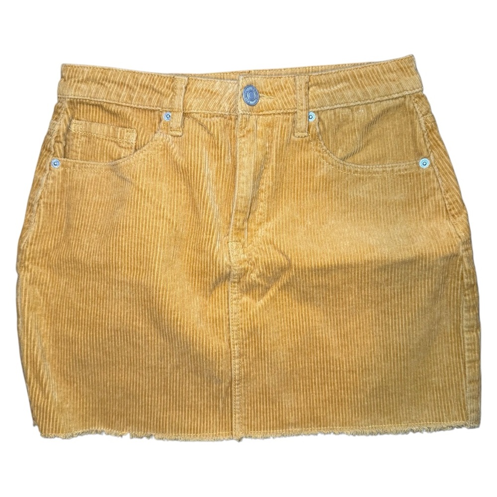 Forever 21 Mustard Yellow Corduroy Mini Skirt Y2K High Rise Raw Hem Small